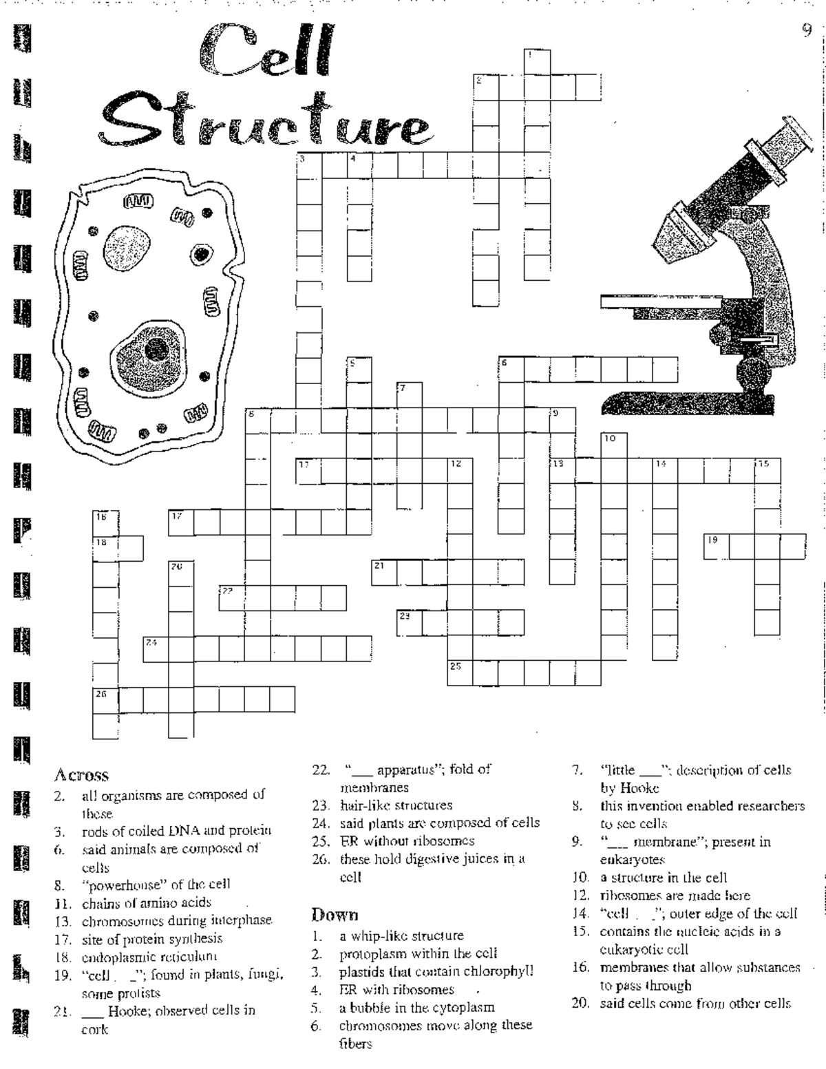 cell parts crossword printable