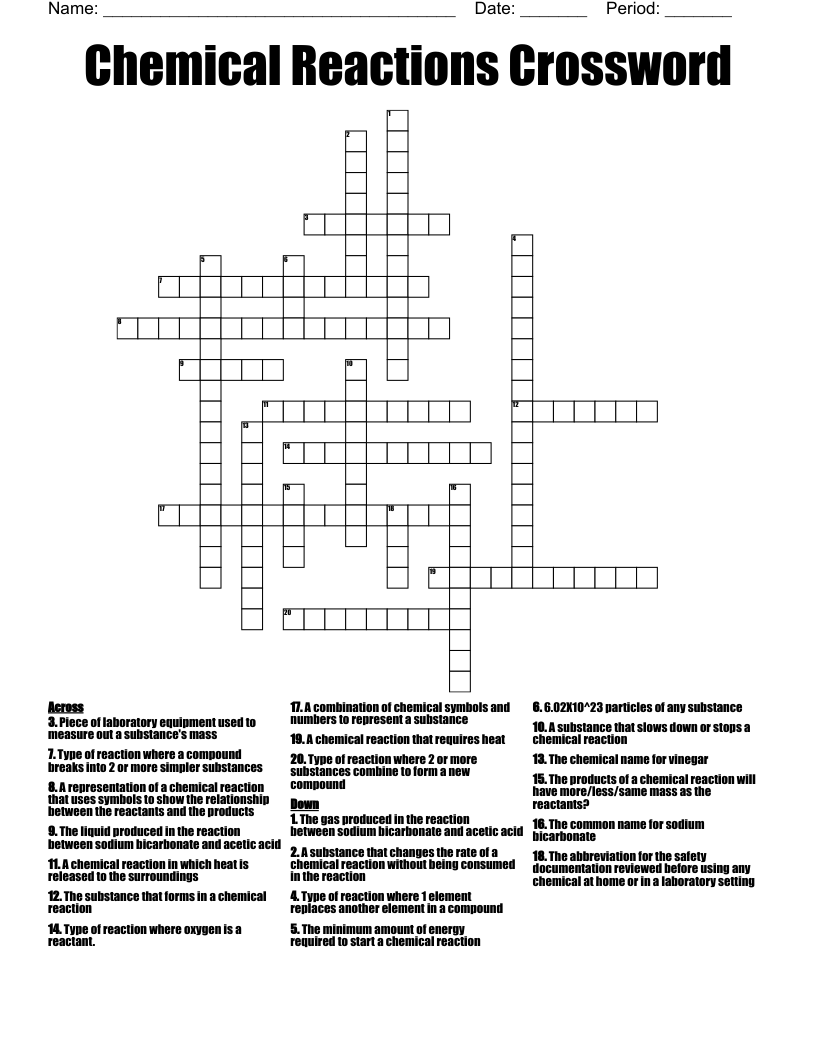 Chemical Reactions Crossword WordMint