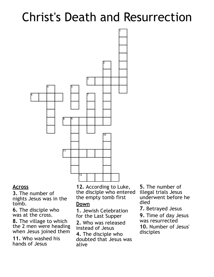 Christ s Death And Resurrection Crossword WordMint