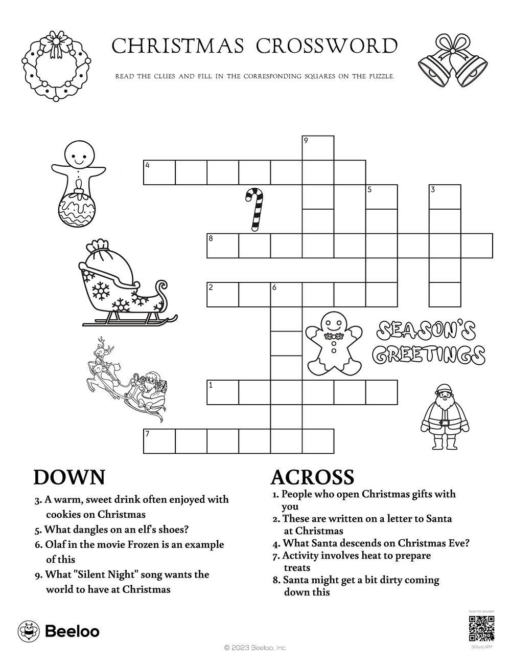 Christmas Crossword Beeloo Printable Crafts And Activities For Kids