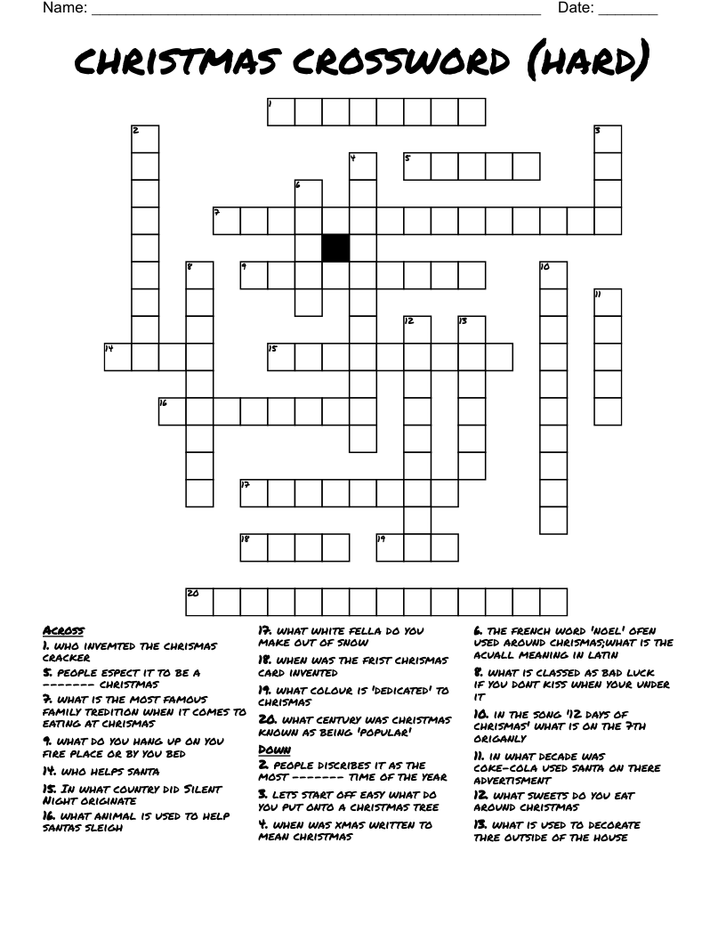 christmas crossword puzzle free printable