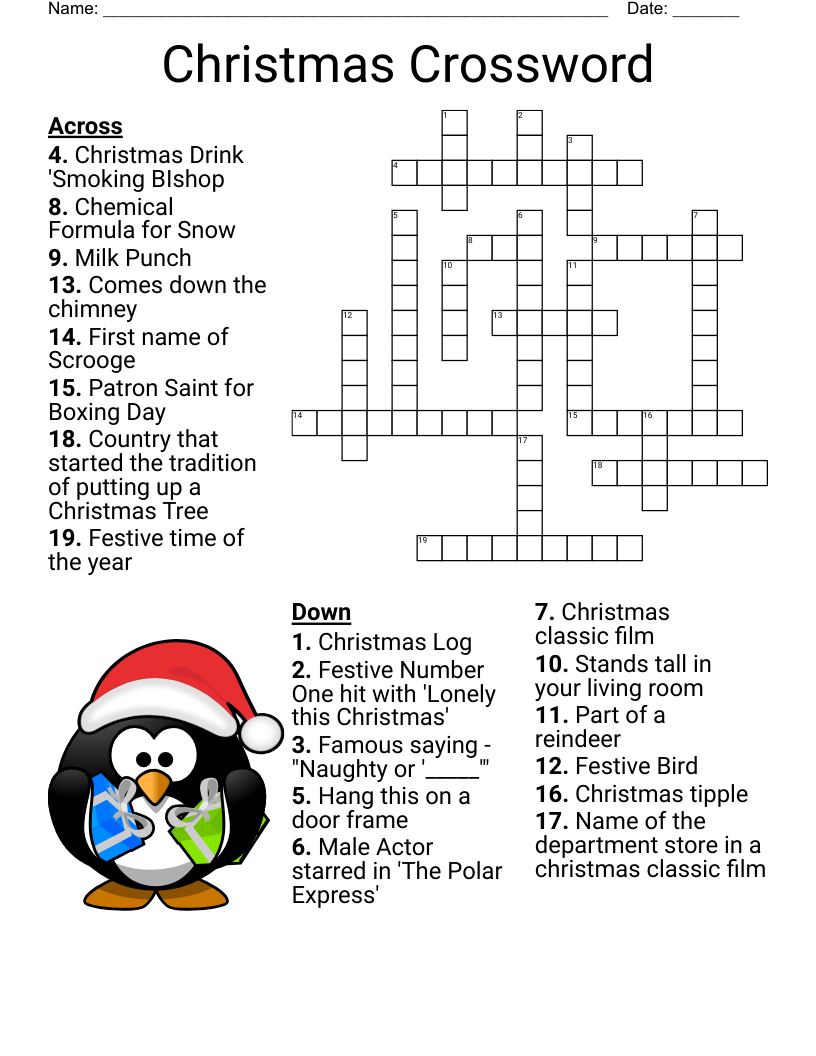christmas crossword puzzle printable free