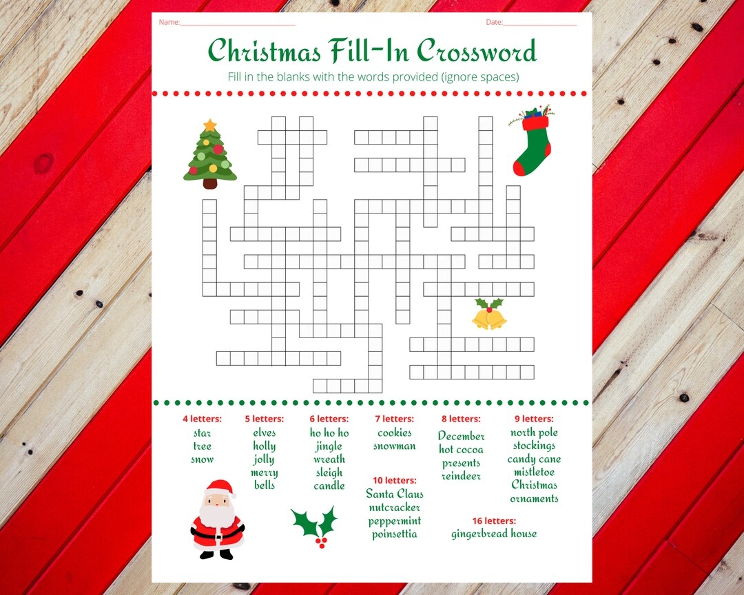 Christmas Holiday Fill In Crossword Puzzle Worksheet DIGITAL PRINTABLE Etsy