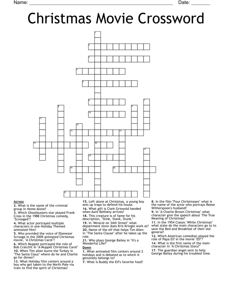 Christmas Movie Crossword WordMint