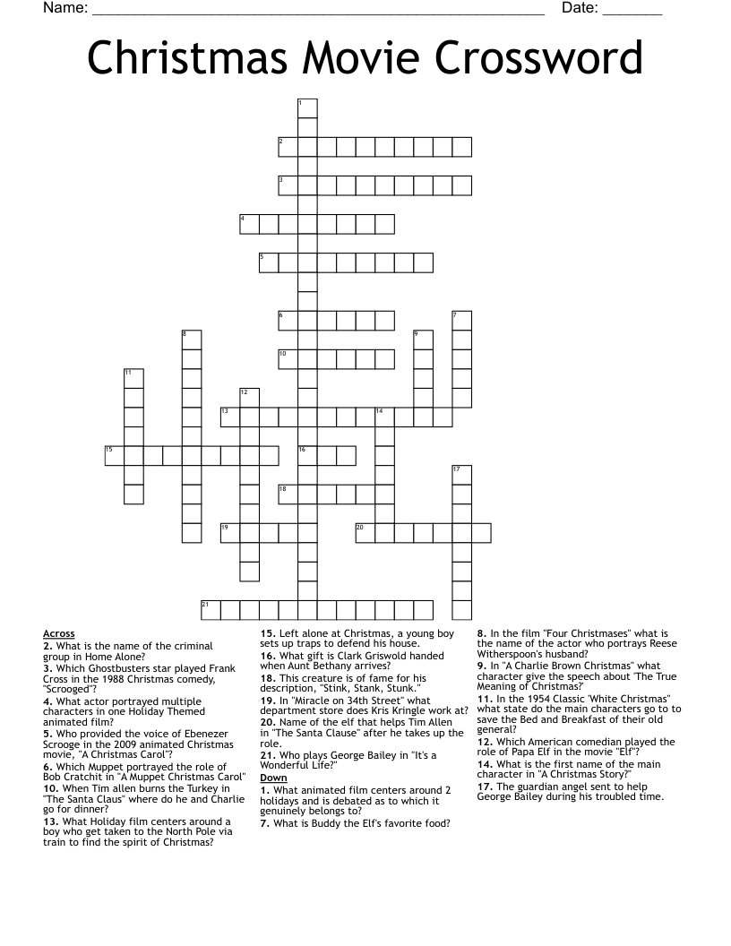 names of movies crossword puzzles printable