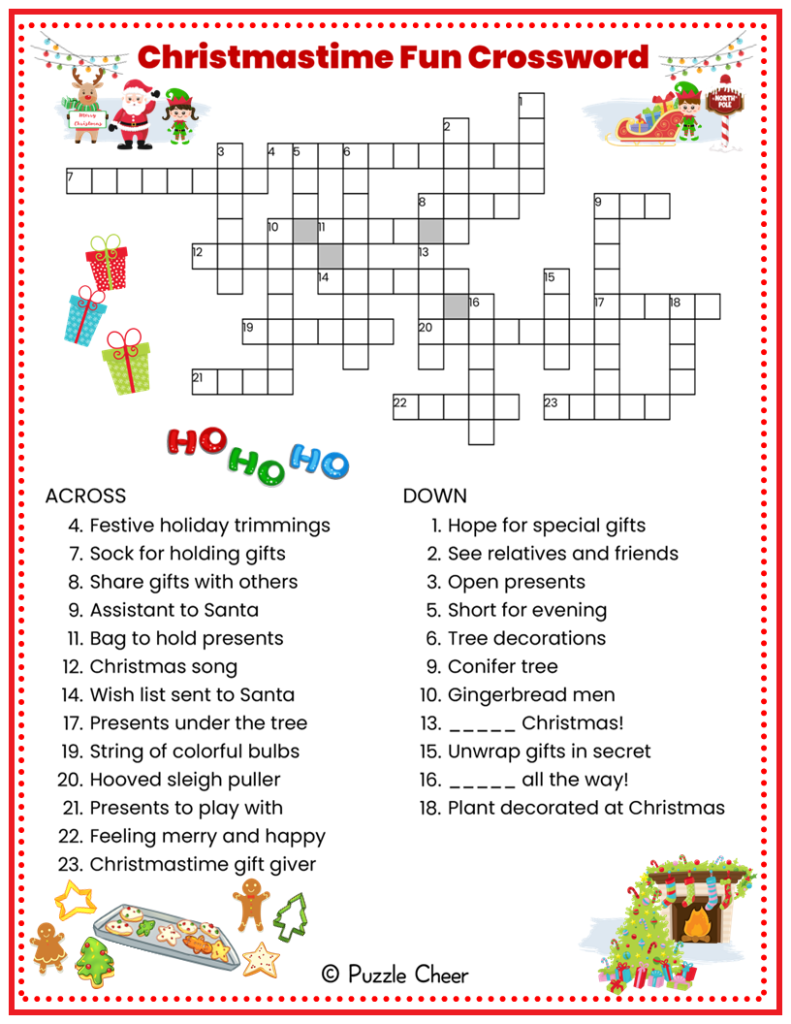 Christmastime Fun Crossword Puzzle Puzzle Cheer