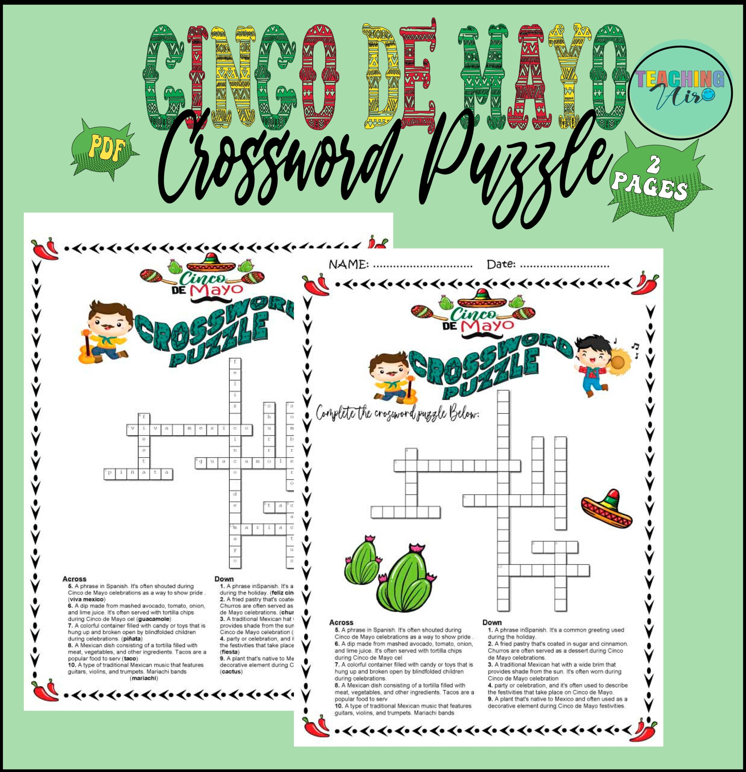 cinco de mayo crossword puzzle printable