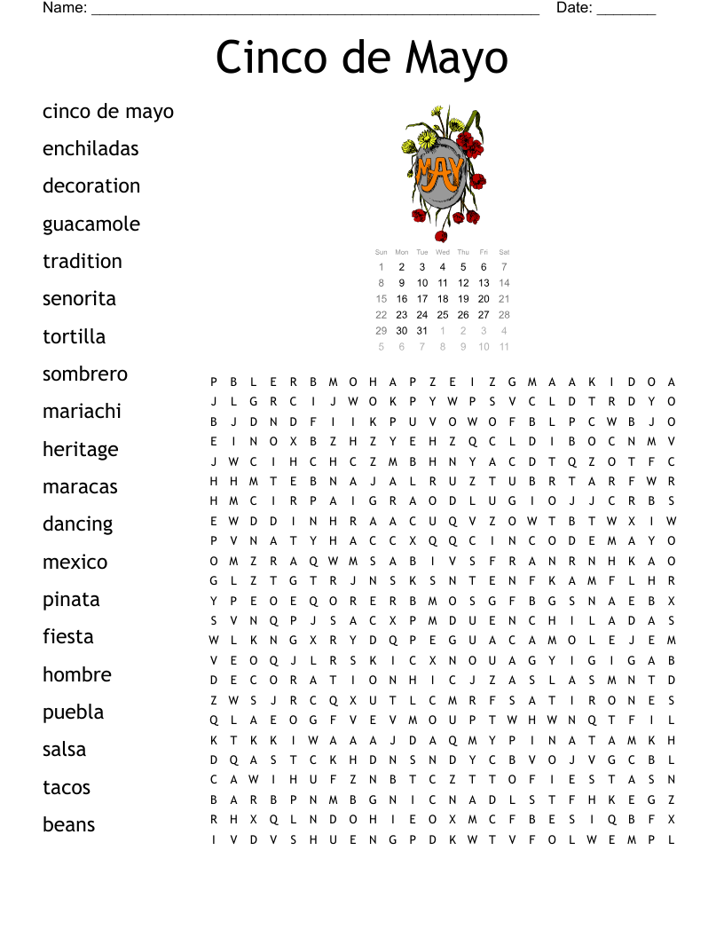 Cinco De Mayo Crossword WordMint