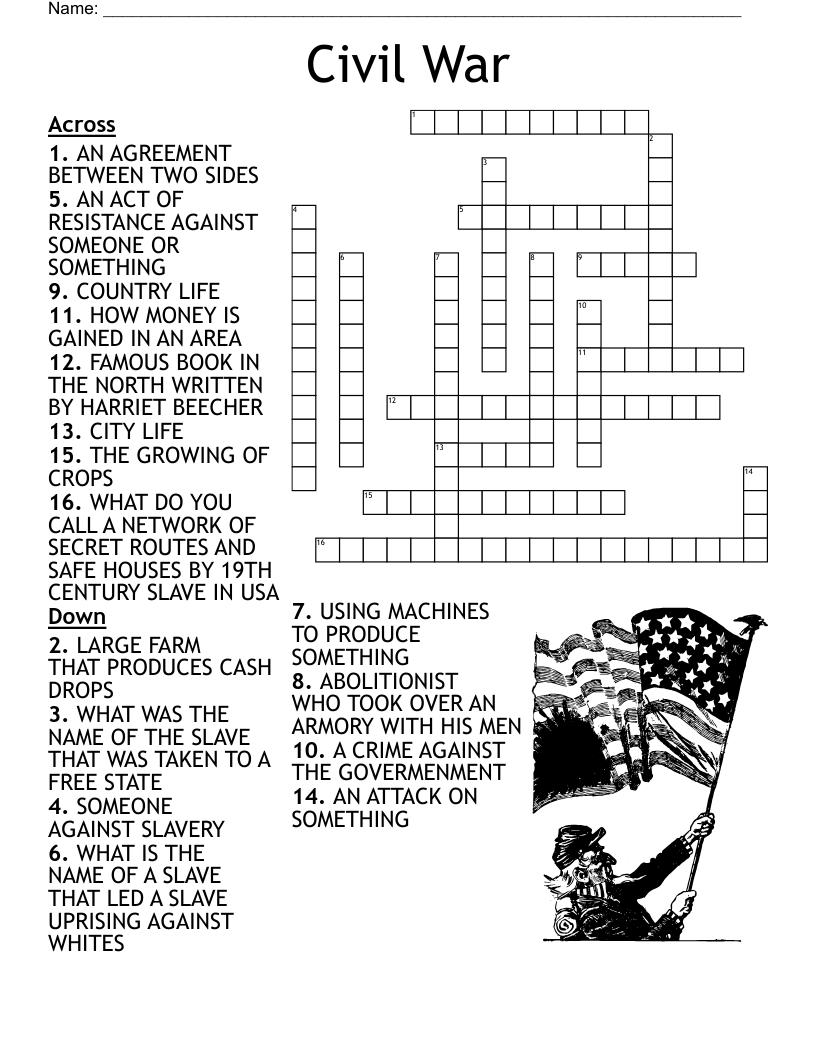Civil War And Reconstruction Crossword WordMint