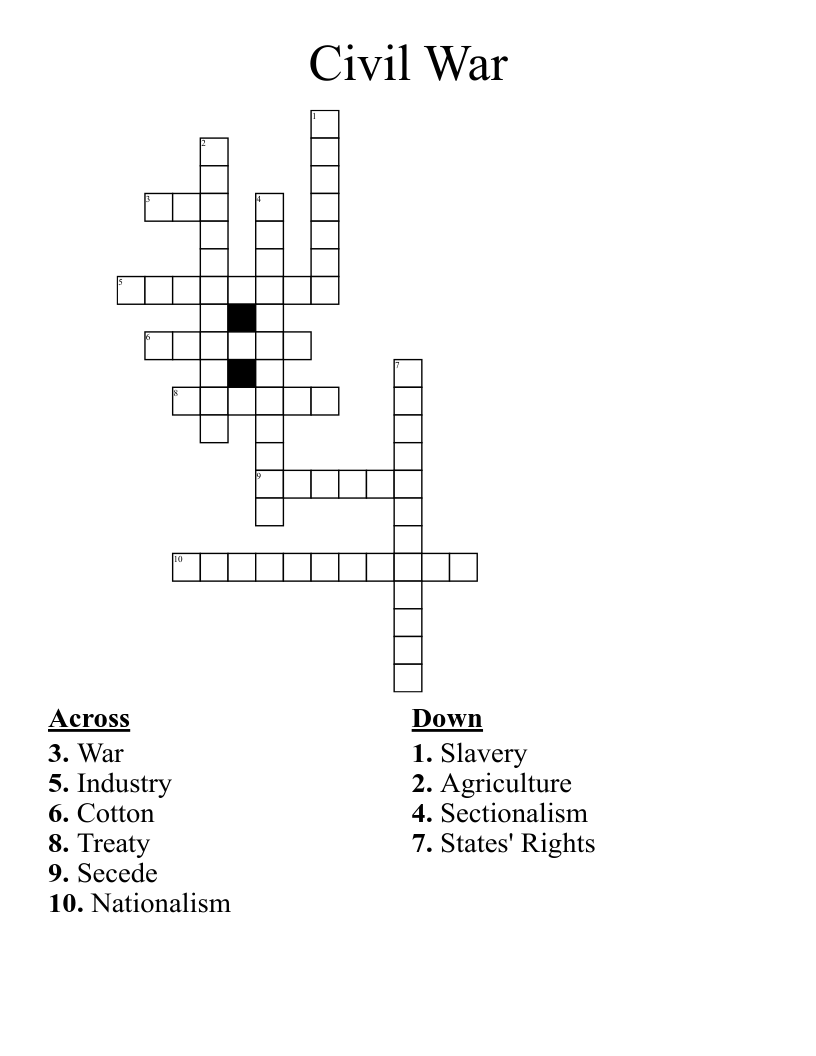 Civil War Crossword WordMint