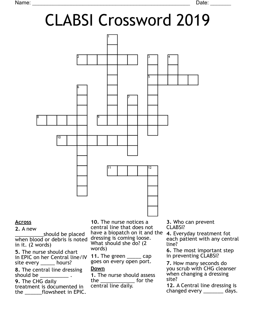 CLABSI Crossword 2019 WordMint