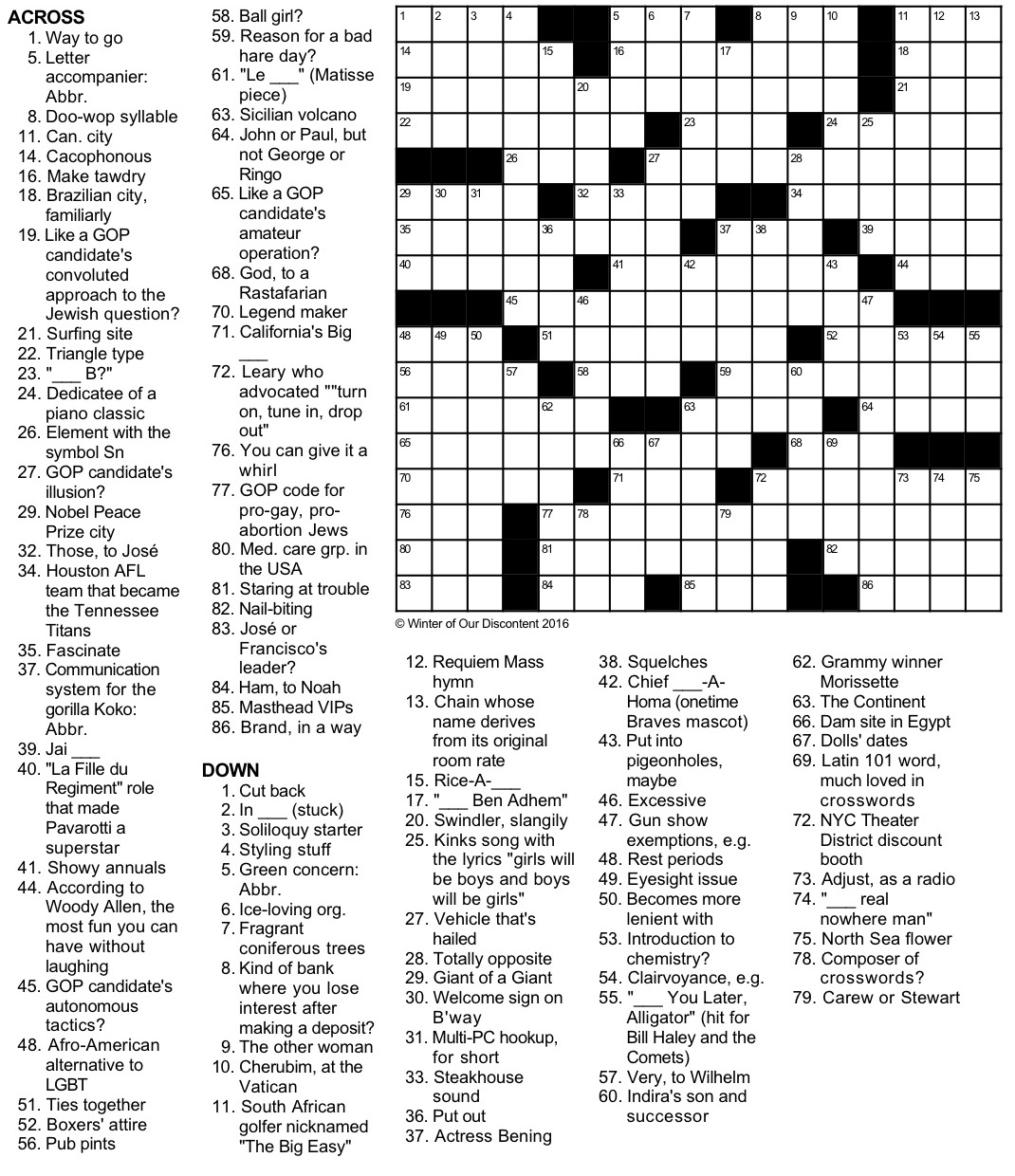 Clown Car Crossword Puzzle