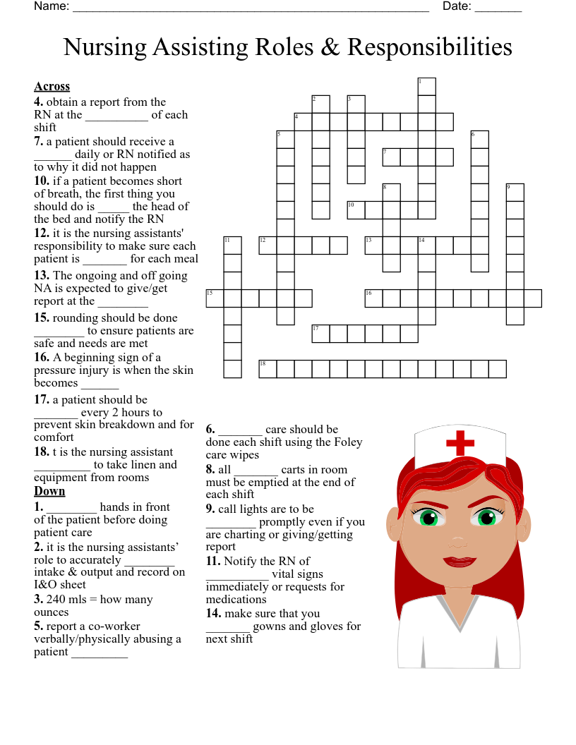 CNA SKILLS Crossword WordMint