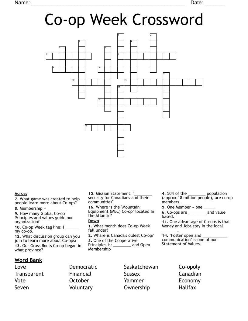 Co op Week Crossword WordMint
