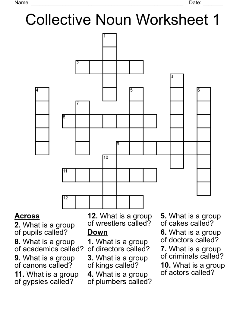 Collective Noun Worksheet 1 Crossword WordMint