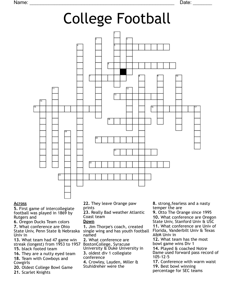 College Football Crossword WordMint