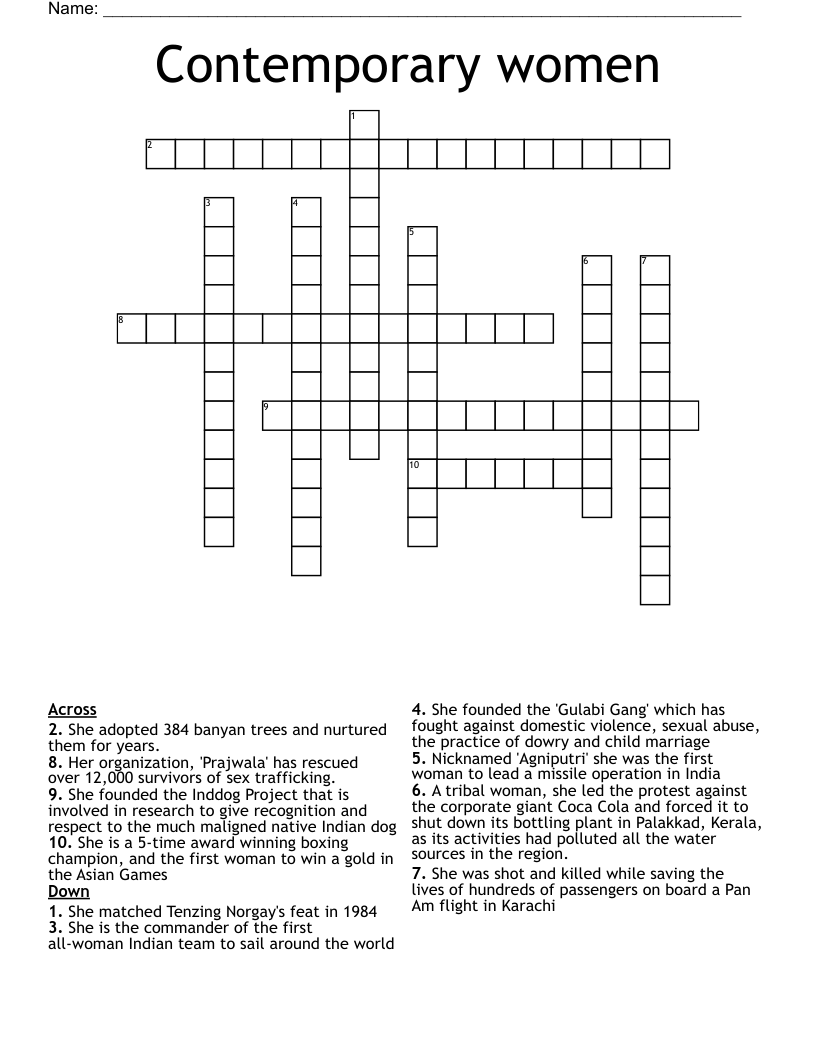 Contemporary Women Crossword WordMint