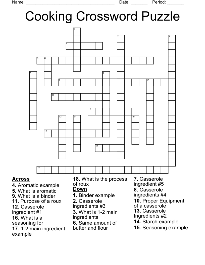 Cooking Crossword Puzzle WordMint