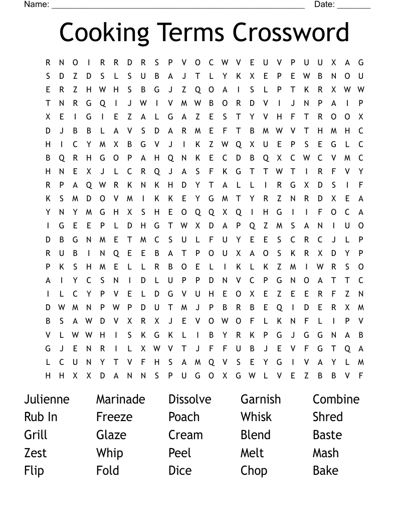 cooking crossword printable puzzle