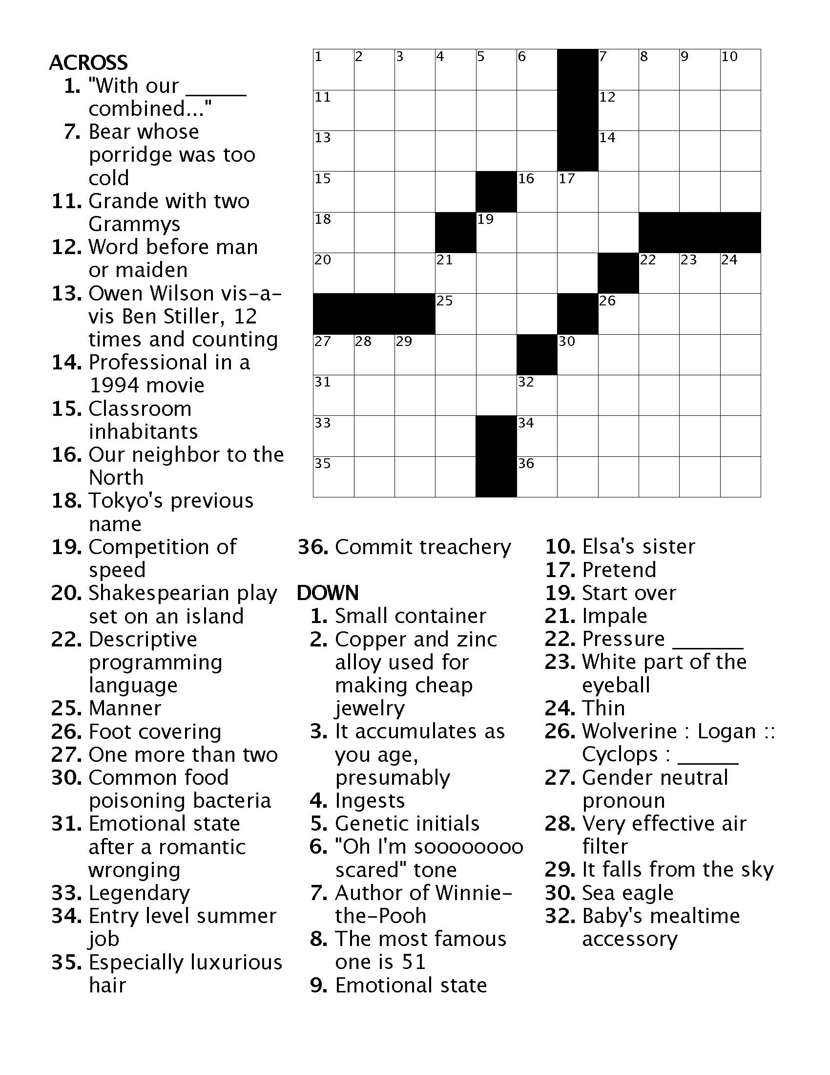 free printable library crossword puzzles