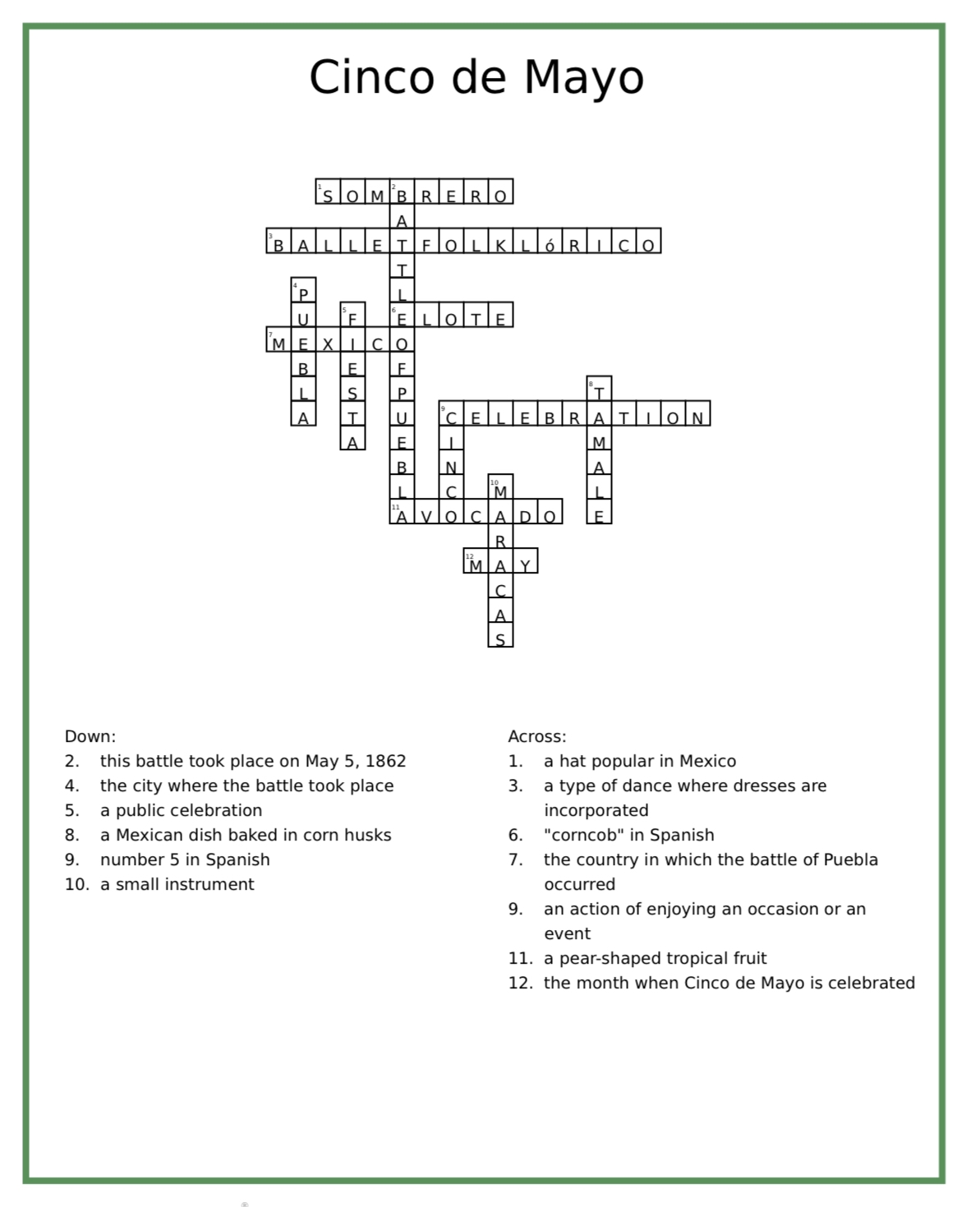 Crossword Puzzle For Cinco De Mayo El Camino College The Union