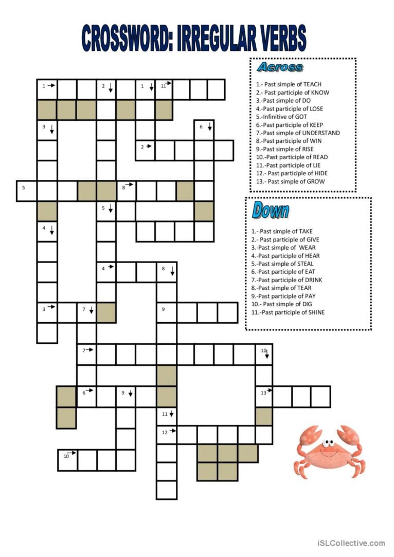 grammar crossword puzzle printable