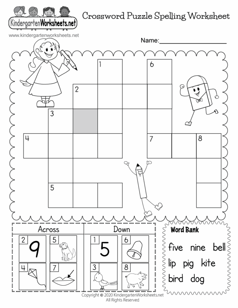 Crossword Puzzle Spelling Worksheet Free Printable Digital PDF