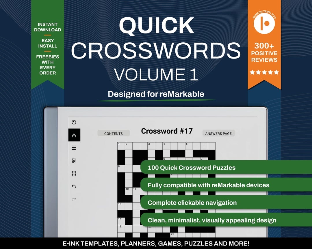 Crosswords For Remarkable Volume 1 Games And Puzzles Clickable PDF Template Digital Download With Hyperlinks For E ink Tablet Etsy