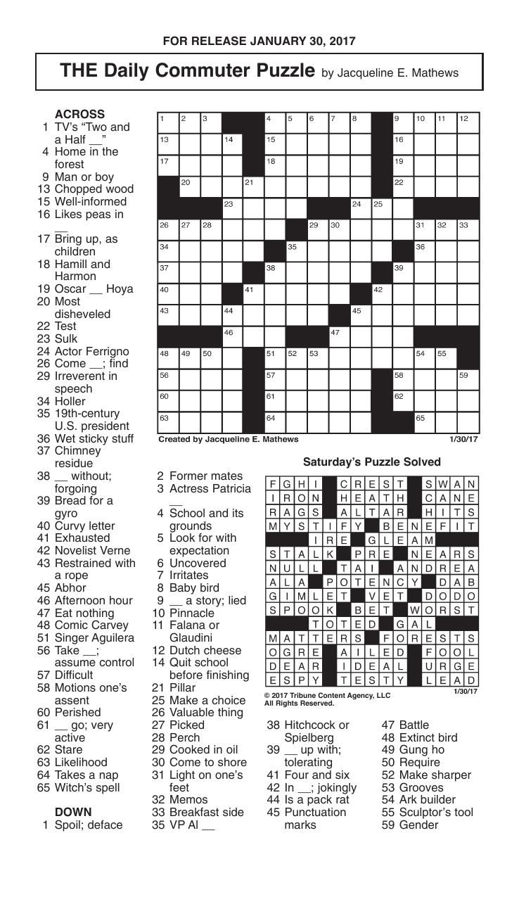 Crosswords January 30 2017 Crosswords Redandblack
