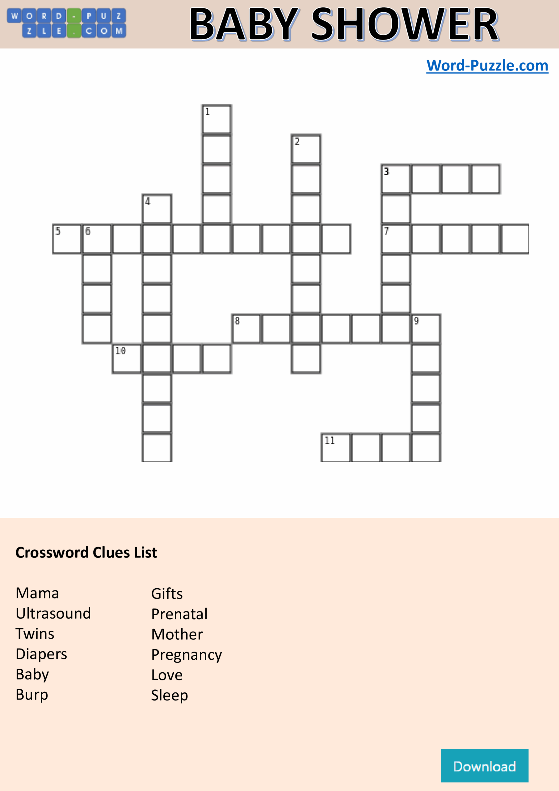 baby shower crossword puzzle free printable