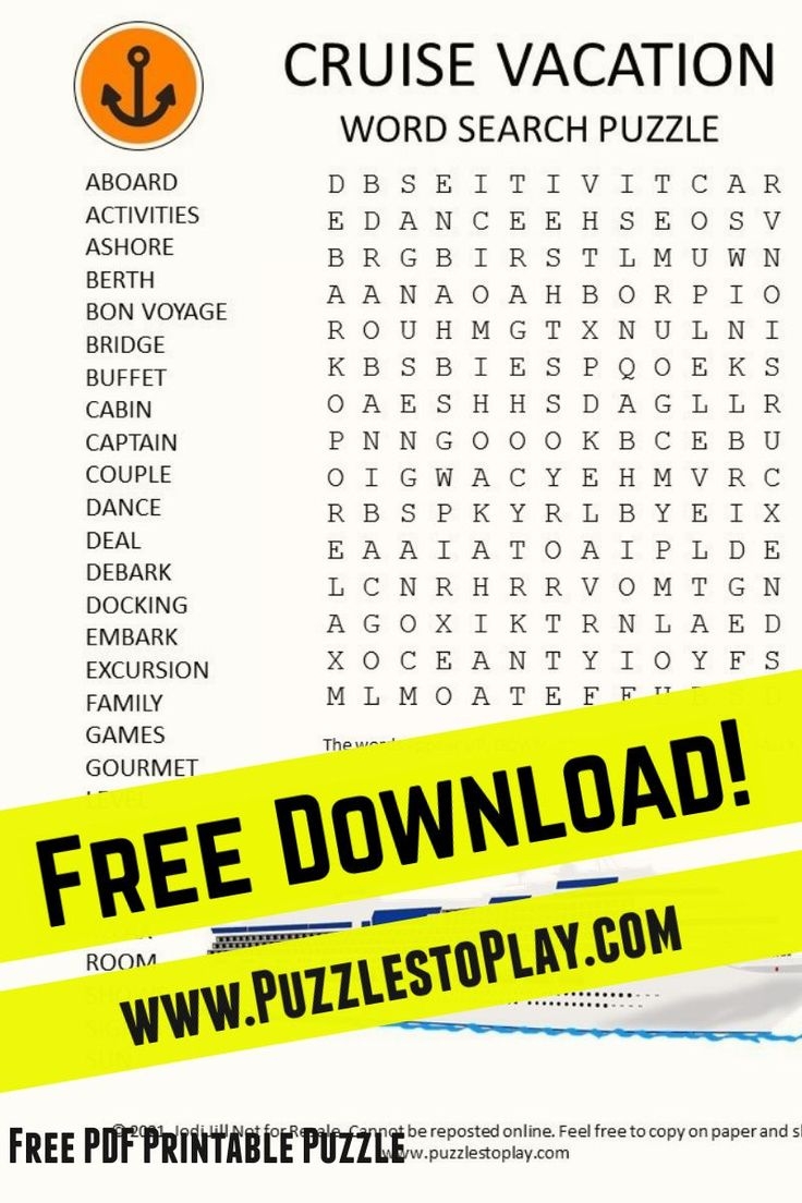 Cruise Vacation Word Search Puzzle