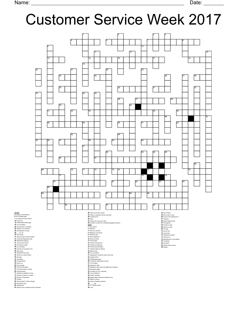 Customer Service Week 2017 Crossword WordMint