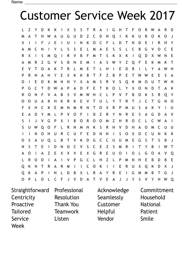 Customer Service Week 2017 Word Search WordMint