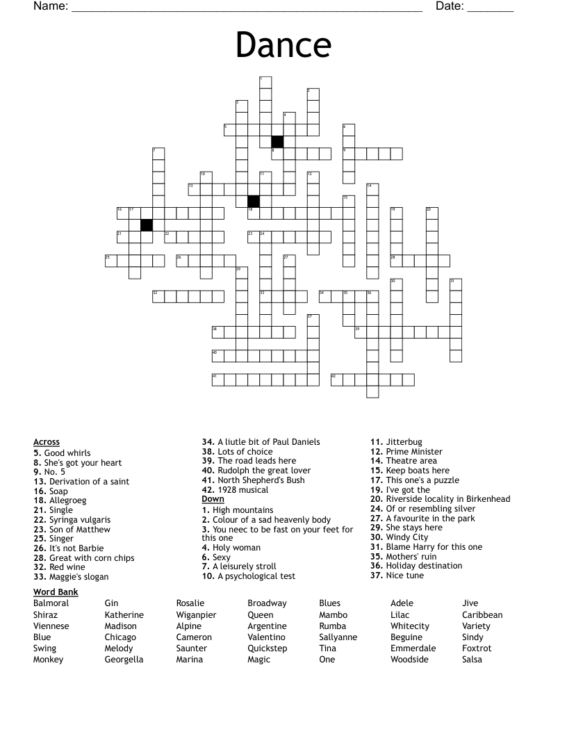 Dance Crossword WordMint
