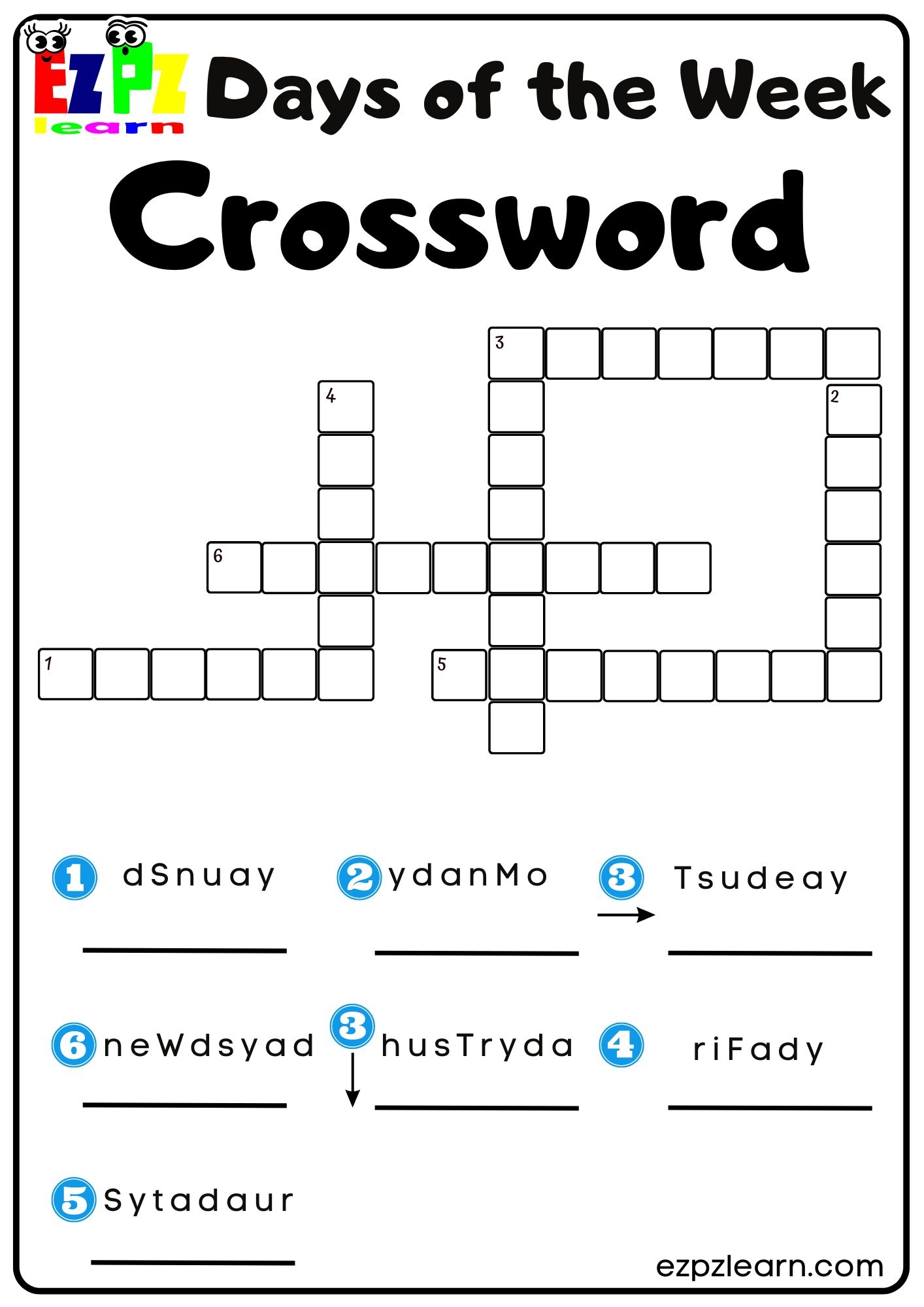 Days Of The Week Crossword Ezpzlearn Days Of The Week Crossword Ezpzlearn