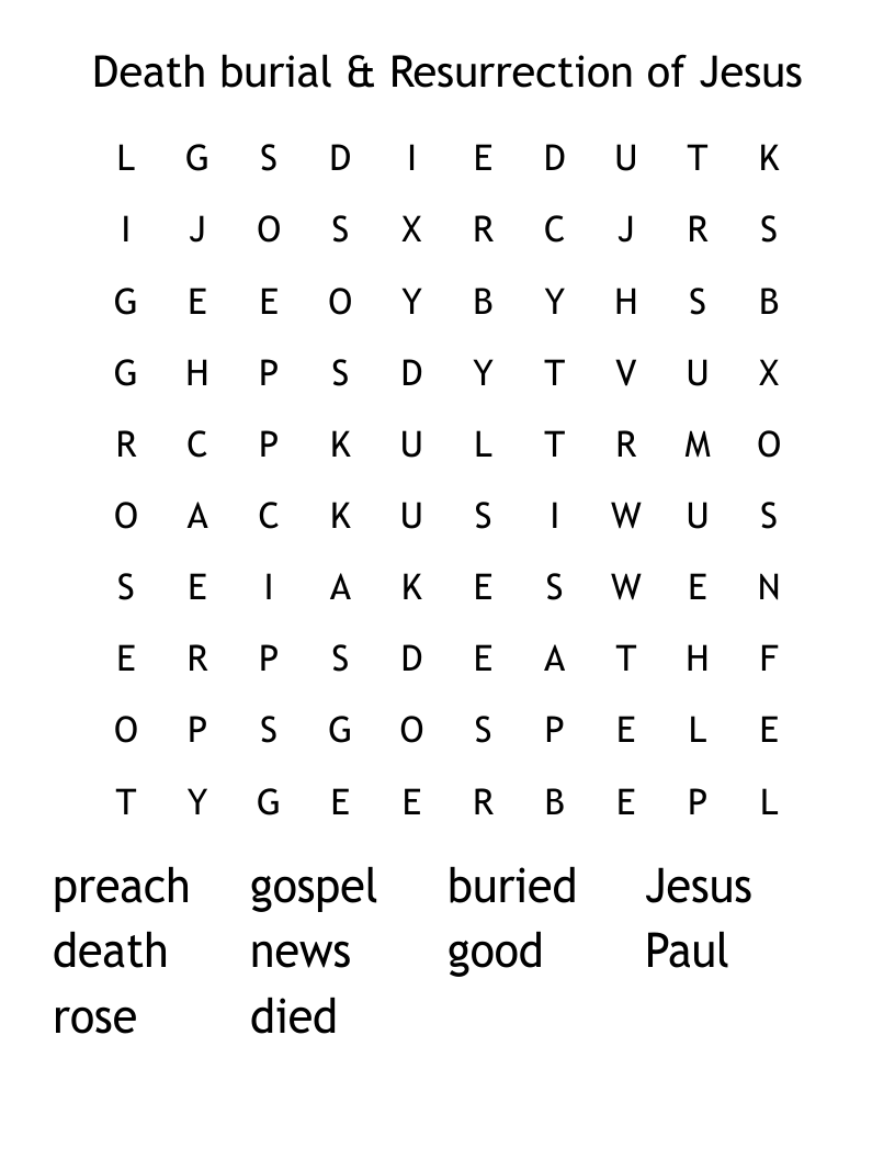 Death Burial Resurrection Of Jesus Word Search WordMint