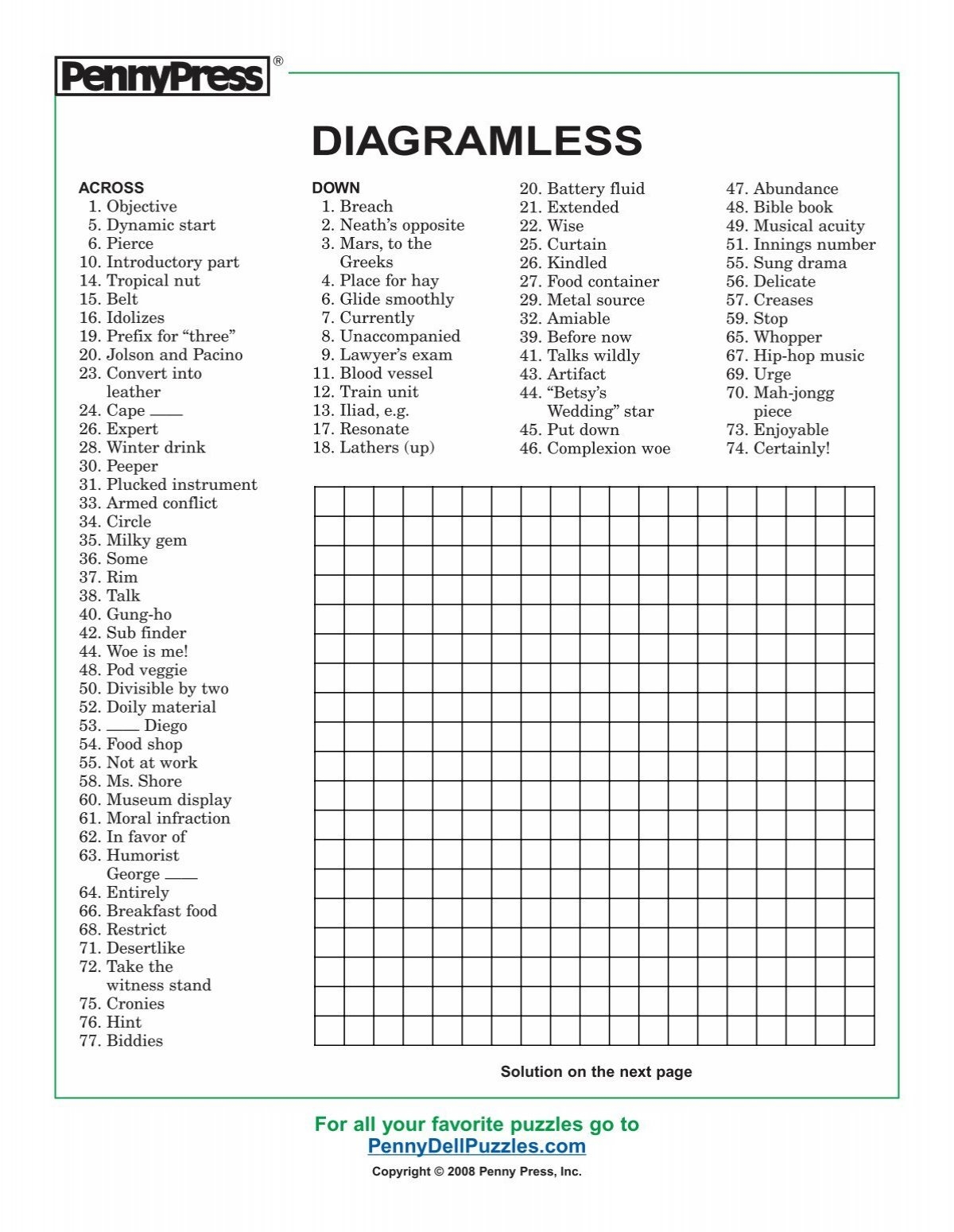 DIAGRAMLESS PennyDellPuzzles DIAGRAMLESS PennyDellPuzzles