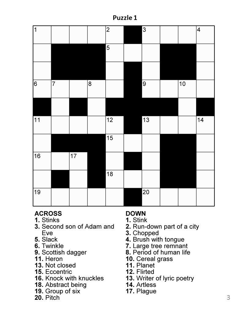 crossword puzzle for adults printable