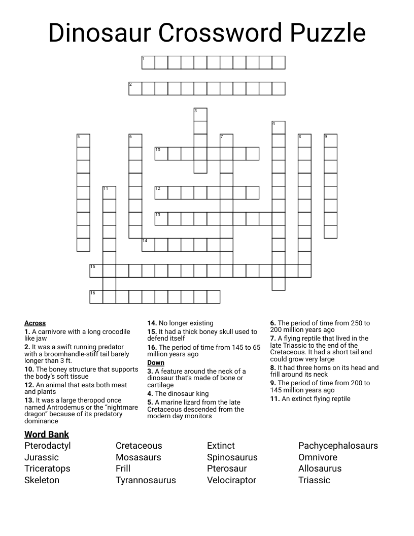 free printable dinosaur crossword