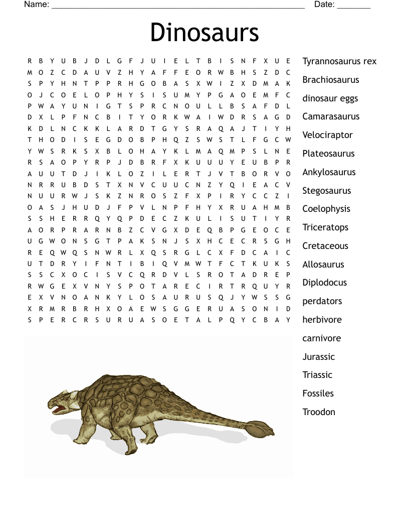 Dinosaur Crossword Puzzle WordMint