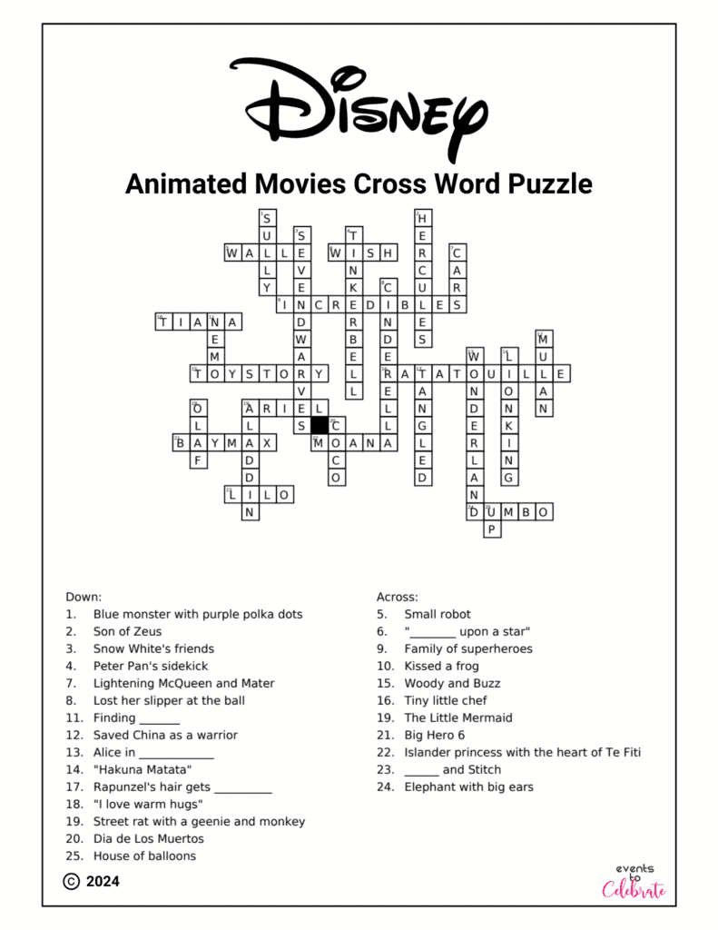 Disney Crossword Puzzles For Kids Villains And Heroes Party Ideas For Real People