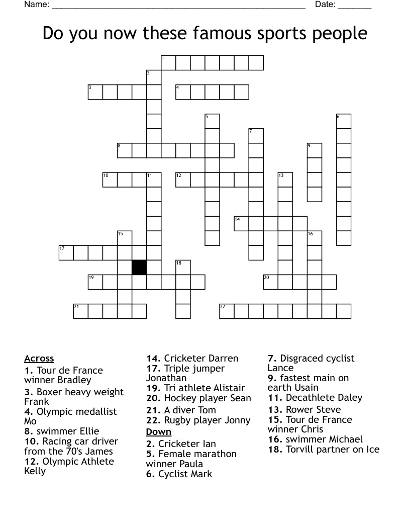 printable crossword puzzles for adults with sports