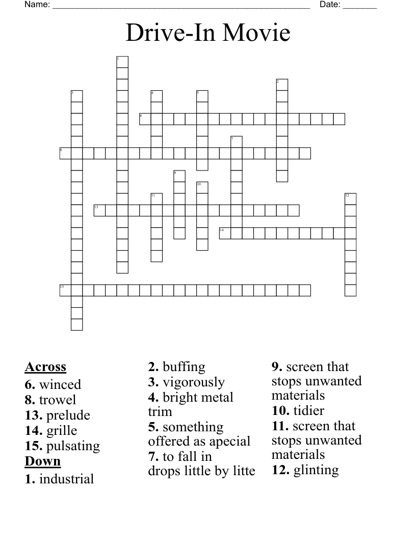Drive In Movie Crossword WordMint