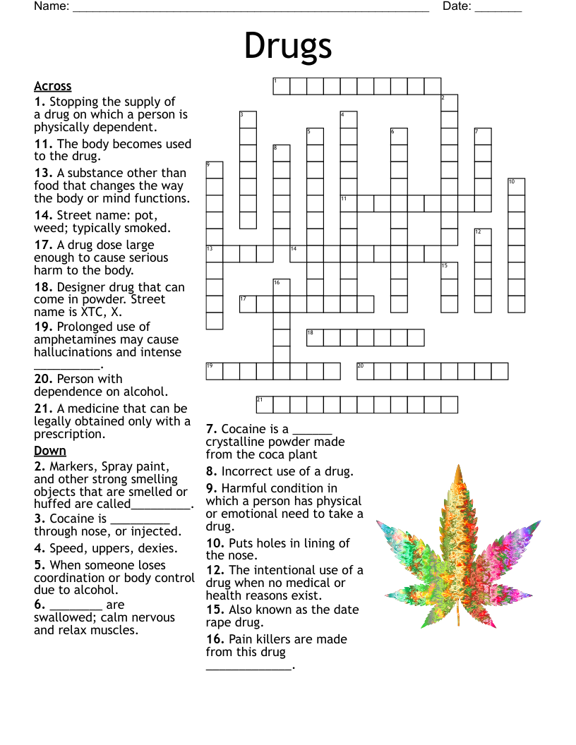 Drugs Crossword WordMint