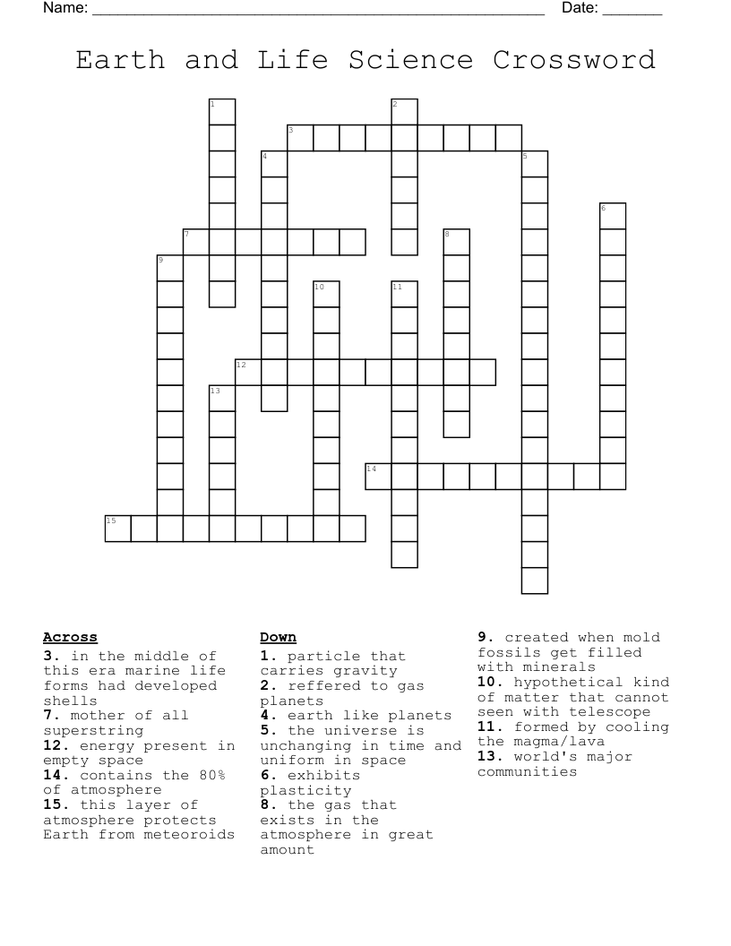 Earth And Life Science Crossword WordMint