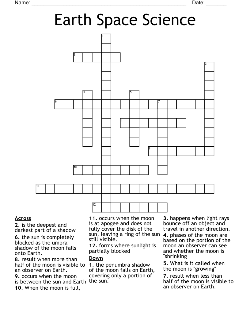 Earth Space Science Crossword WordMint