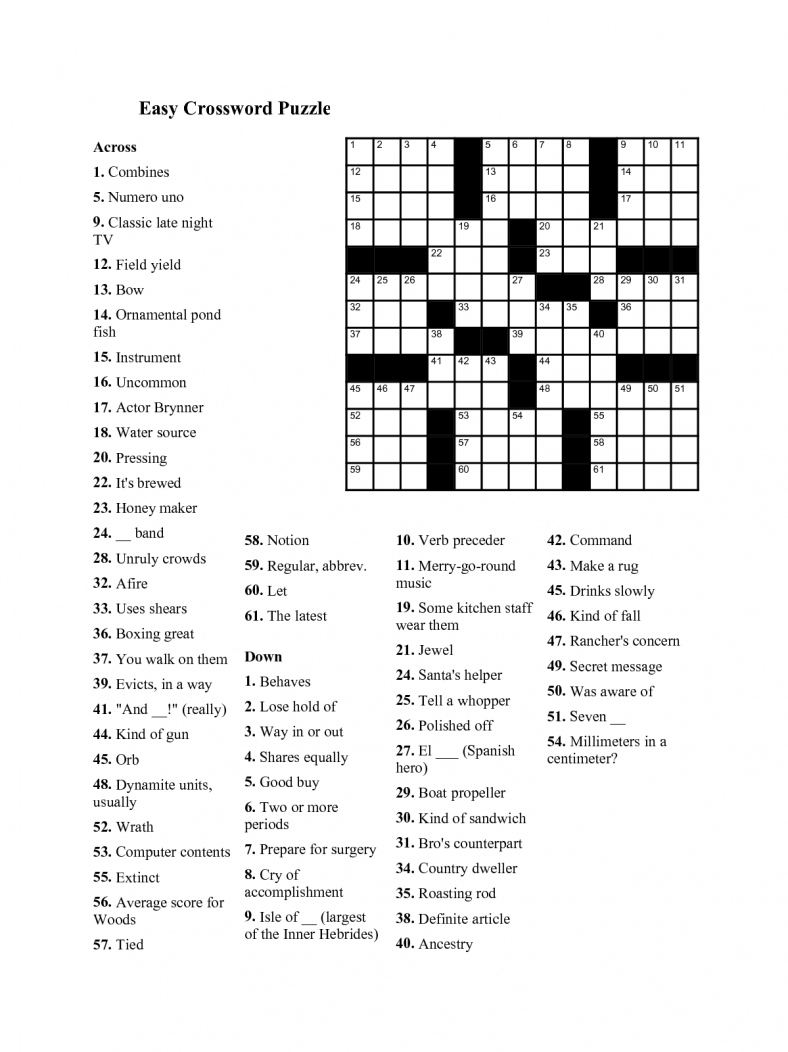 printable easy crosswords for adults