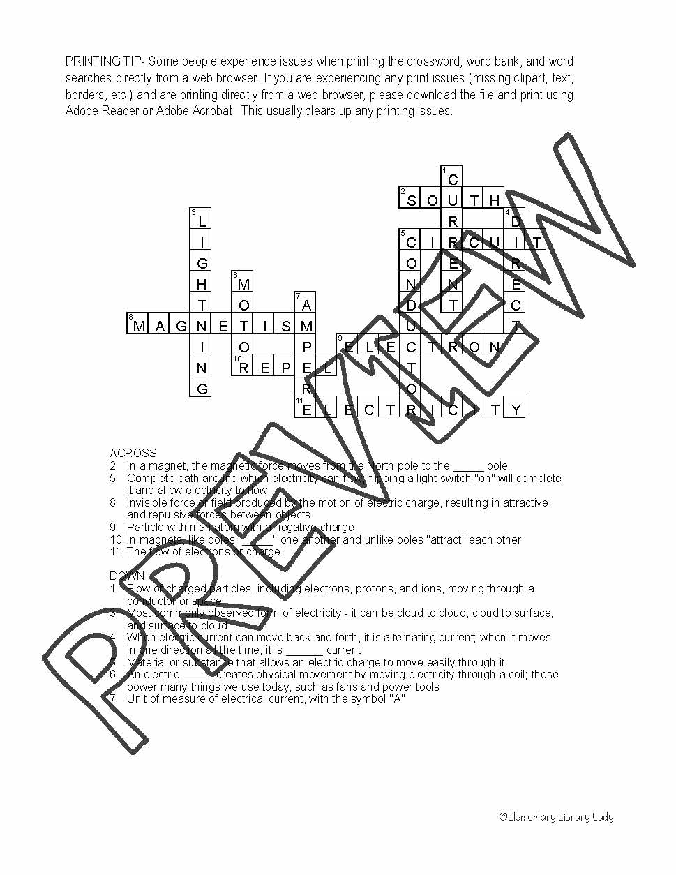 electricity crossword puzzle printable