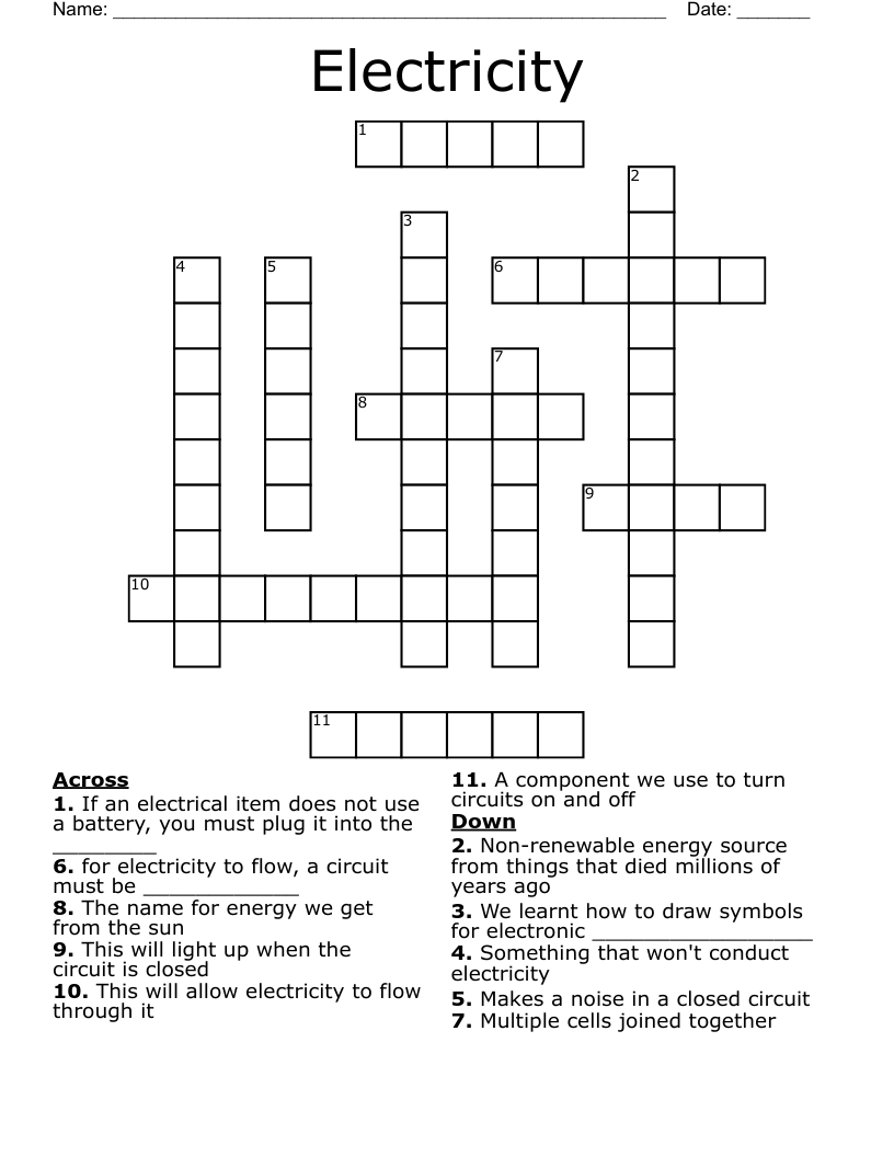 Electricity Crossword WordMint