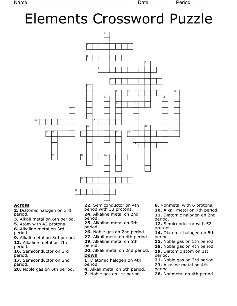 Elements Crossword Puzzle WordMint